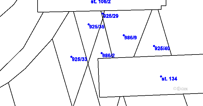 Parcela st. 986/2 v KÚ Hvozd u Manětína, Katastrální mapa