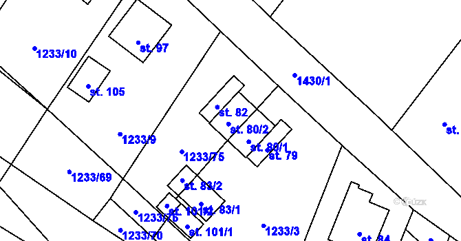 Parcela st. 80/2 v KÚ Hvozd u Manětína, Katastrální mapa