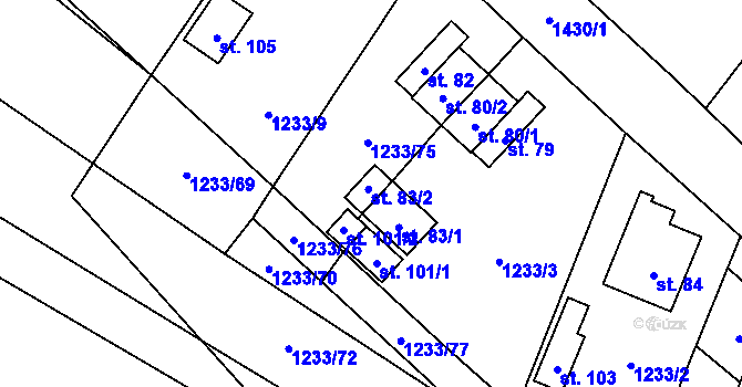 Parcela st. 83/2 v KÚ Hvozd u Manětína, Katastrální mapa
