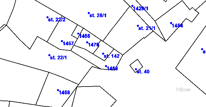 Parcela st. 142 v KÚ Hvozd u Manětína, Katastrální mapa