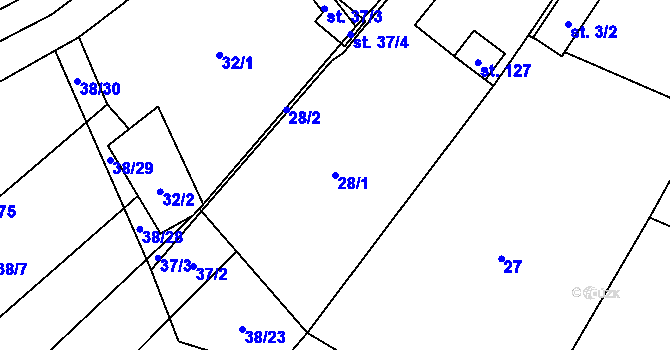 Parcela st. 28/1 v KÚ Hvozd u Manětína, Katastrální mapa