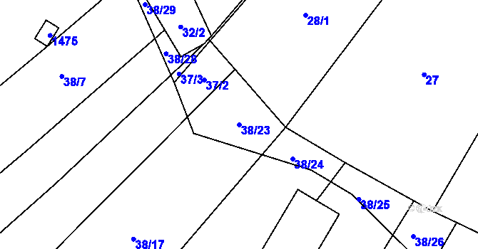 Parcela st. 38/23 v KÚ Hvozd u Manětína, Katastrální mapa