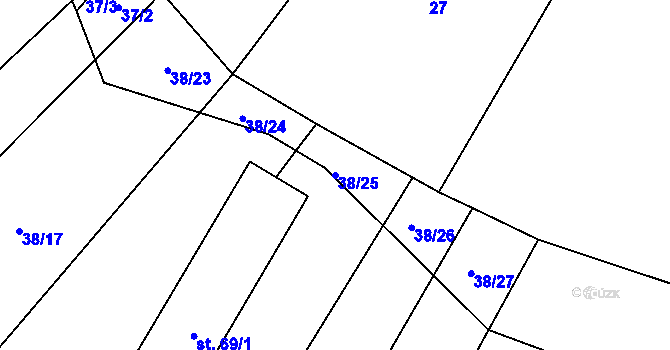Parcela st. 38/25 v KÚ Hvozd u Manětína, Katastrální mapa