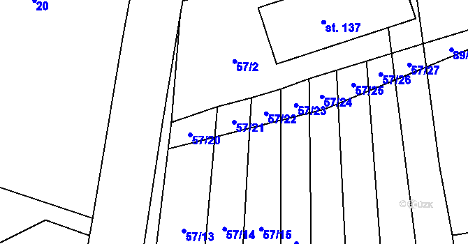 Parcela st. 57/21 v KÚ Hvozd u Manětína, Katastrální mapa