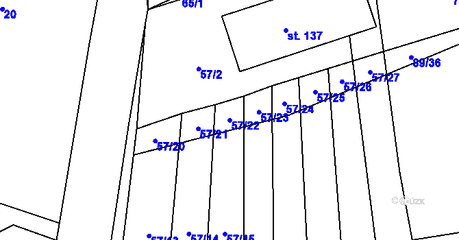 Parcela st. 57/22 v KÚ Hvozd u Manětína, Katastrální mapa