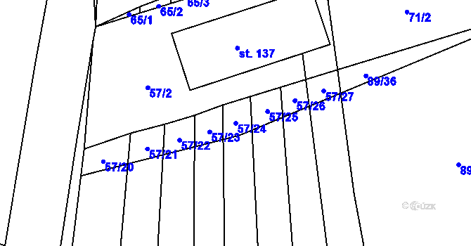Parcela st. 57/24 v KÚ Hvozd u Manětína, Katastrální mapa