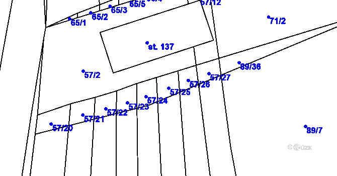 Parcela st. 57/25 v KÚ Hvozd u Manětína, Katastrální mapa