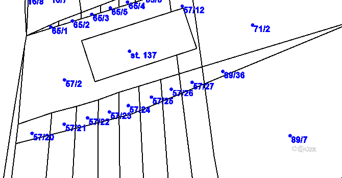 Parcela st. 57/26 v KÚ Hvozd u Manětína, Katastrální mapa