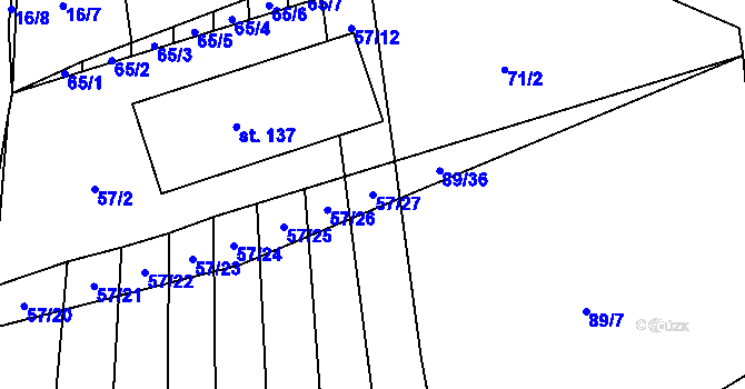 Parcela st. 57/27 v KÚ Hvozd u Manětína, Katastrální mapa