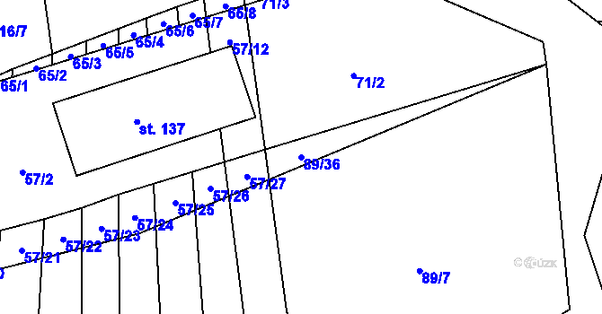 Parcela st. 89/36 v KÚ Hvozd u Manětína, Katastrální mapa