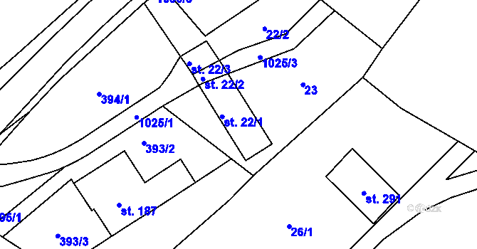 Parcela st. 22 v KÚ Hvozd u Konice, Katastrální mapa