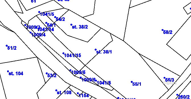 Parcela st. 38/1 v KÚ Hvozd u Konice, Katastrální mapa