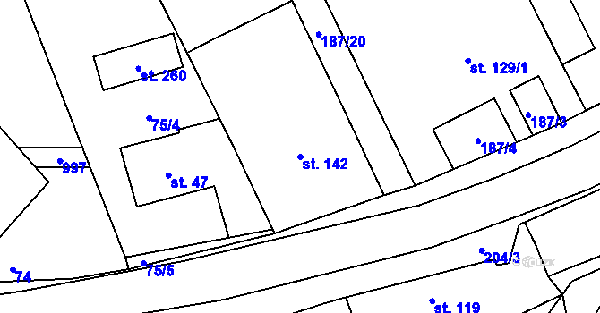Parcela st. 142 v KÚ Hvozd u Konice, Katastrální mapa