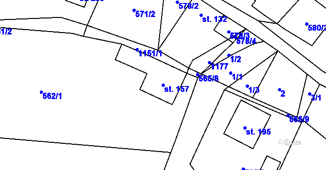 Parcela st. 157 v KÚ Hvozd u Konice, Katastrální mapa