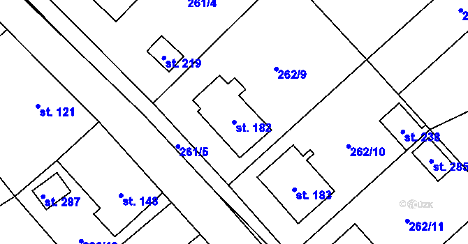 Parcela st. 182 v KÚ Hvozd u Konice, Katastrální mapa