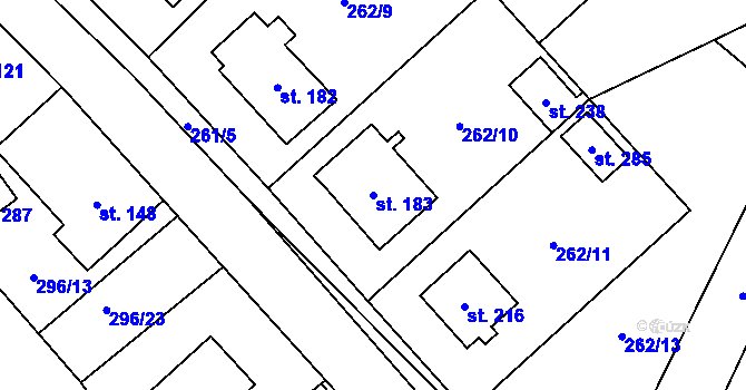 Parcela st. 183 v KÚ Hvozd u Konice, Katastrální mapa