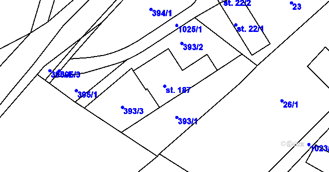 Parcela st. 187 v KÚ Hvozd u Konice, Katastrální mapa