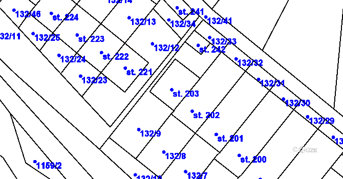 Parcela st. 203 v KÚ Hvozd u Konice, Katastrální mapa