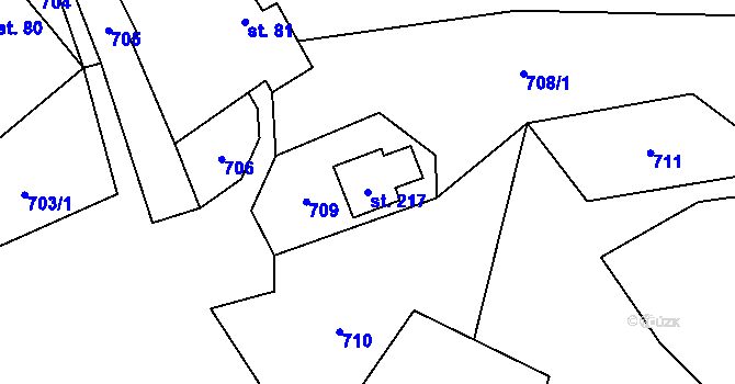 Parcela st. 217 v KÚ Hvozd u Konice, Katastrální mapa