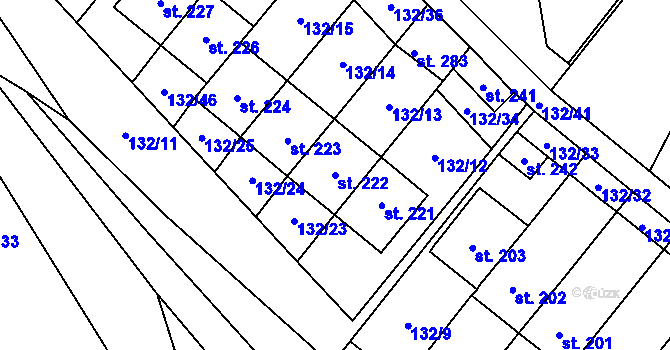 Parcela st. 222 v KÚ Hvozd u Konice, Katastrální mapa