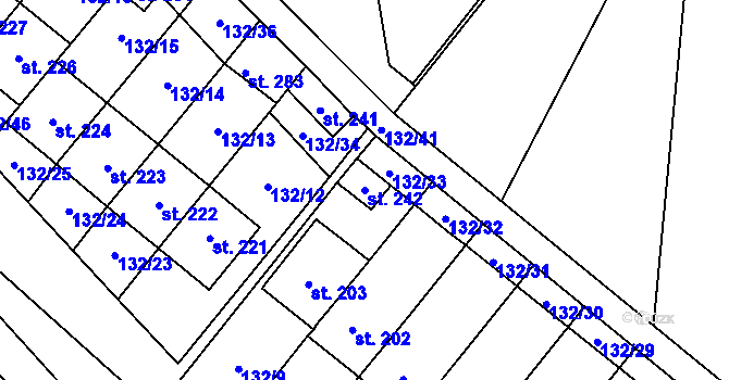 Parcela st. 242 v KÚ Hvozd u Konice, Katastrální mapa
