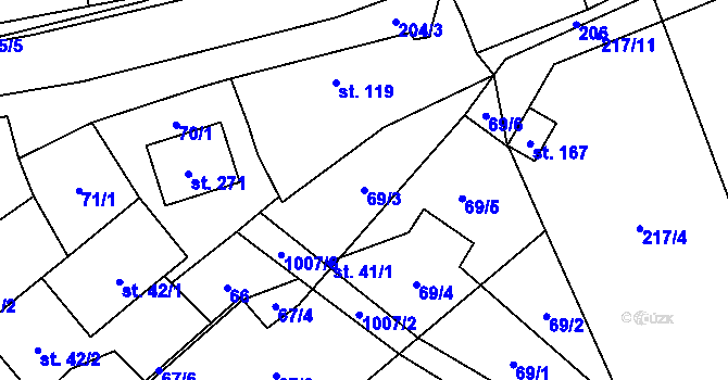 Parcela st. 69/3 v KÚ Hvozd u Konice, Katastrální mapa