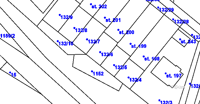 Parcela st. 132/6 v KÚ Hvozd u Konice, Katastrální mapa
