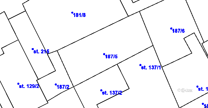 Parcela st. 187/5 v KÚ Hvozd u Konice, Katastrální mapa