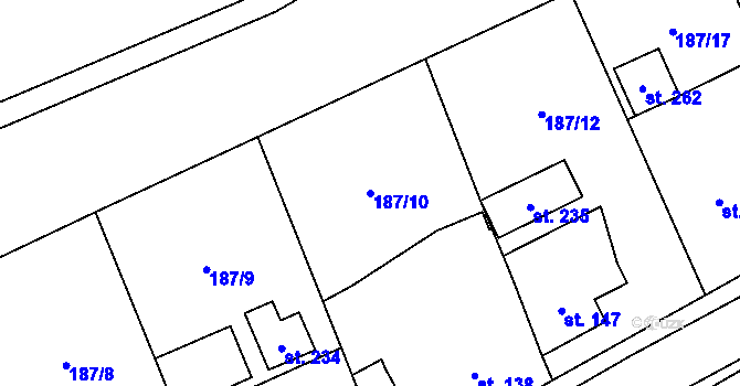 Parcela st. 187/10 v KÚ Hvozd u Konice, Katastrální mapa