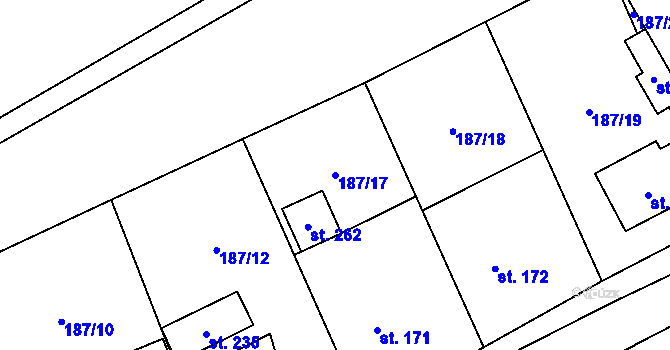 Parcela st. 187/17 v KÚ Hvozd u Konice, Katastrální mapa