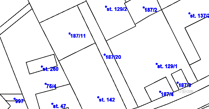 Parcela st. 187/20 v KÚ Hvozd u Konice, Katastrální mapa