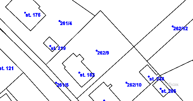 Parcela st. 262/9 v KÚ Hvozd u Konice, Katastrální mapa