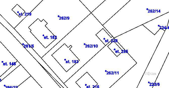 Parcela st. 262/10 v KÚ Hvozd u Konice, Katastrální mapa