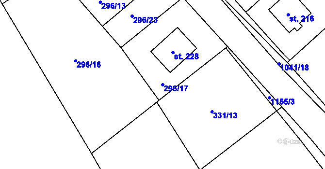 Parcela st. 296/17 v KÚ Hvozd u Konice, Katastrální mapa