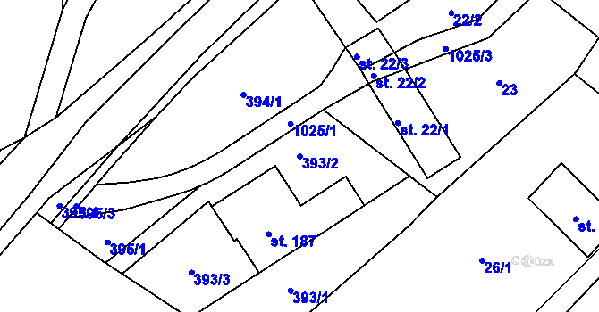 Parcela st. 393/2 v KÚ Hvozd u Konice, Katastrální mapa