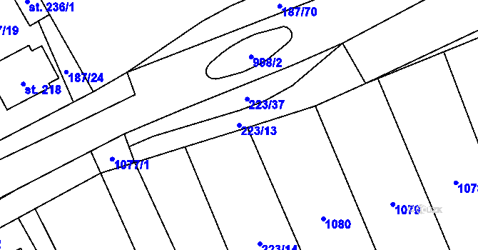 Parcela st. 223/13 v KÚ Hvozd u Konice, Katastrální mapa