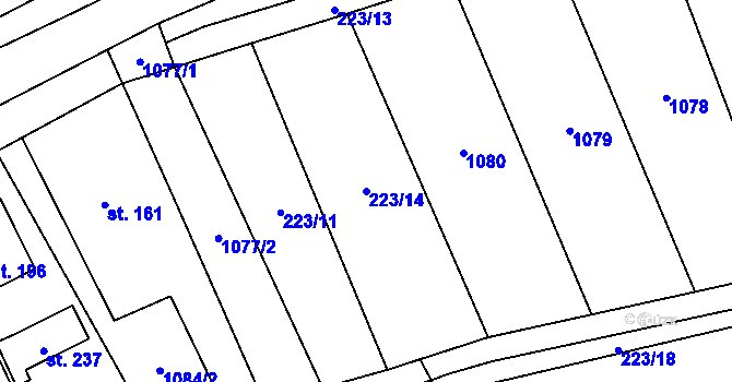 Parcela st. 223/14 v KÚ Hvozd u Konice, Katastrální mapa