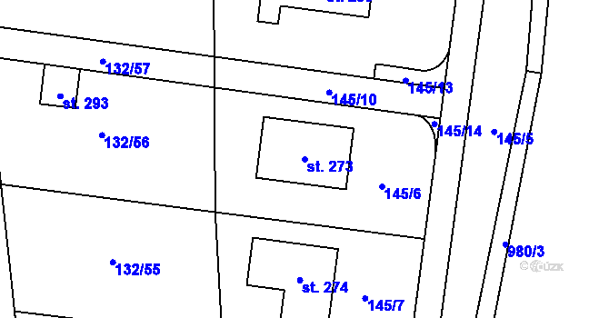 Parcela st. 273 v KÚ Hvozd u Konice, Katastrální mapa