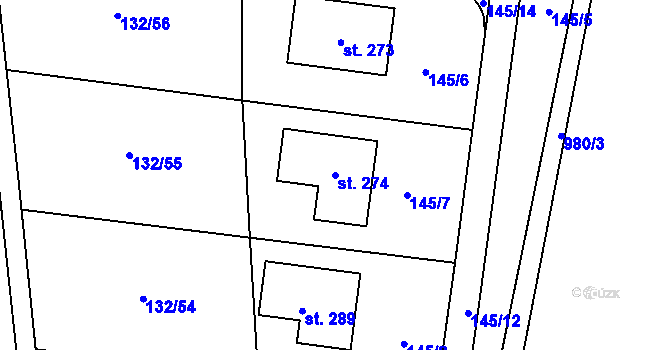 Parcela st. 274 v KÚ Hvozd u Konice, Katastrální mapa