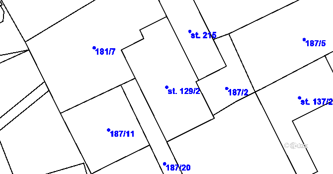 Parcela st. 129/2 v KÚ Hvozd u Konice, Katastrální mapa