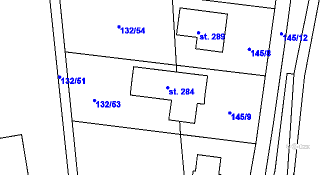 Parcela st. 284 v KÚ Hvozd u Konice, Katastrální mapa