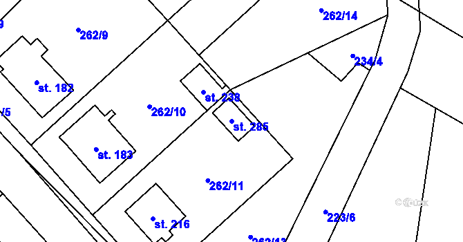 Parcela st. 285 v KÚ Hvozd u Konice, Katastrální mapa
