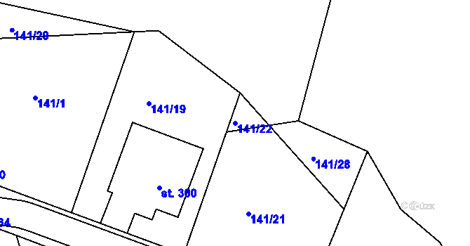 Parcela st. 141/22 v KÚ Hvozd u Konice, Katastrální mapa