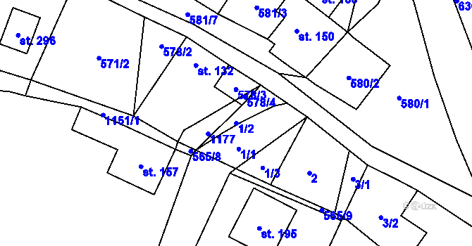 Parcela st. 1/2 v KÚ Hvozd u Konice, Katastrální mapa