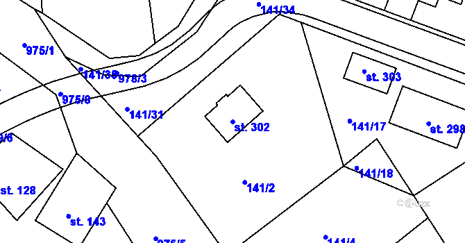 Parcela st. 302 v KÚ Hvozd u Konice, Katastrální mapa