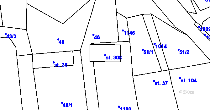 Parcela st. 308 v KÚ Hvozd u Konice, Katastrální mapa