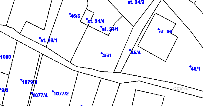 Parcela st. 45/1 v KÚ Klužínek, Katastrální mapa