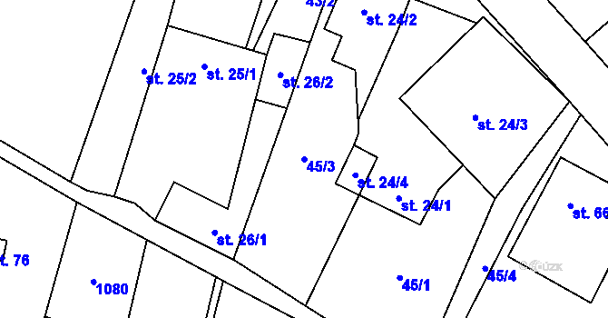 Parcela st. 45/3 v KÚ Klužínek, Katastrální mapa