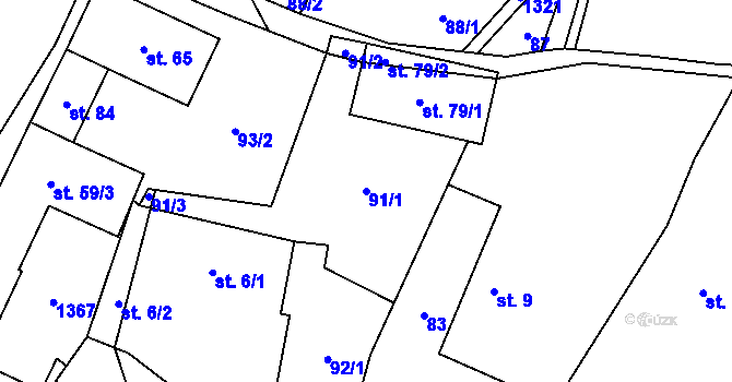 Parcela st. 91/1 v KÚ Klužínek, Katastrální mapa