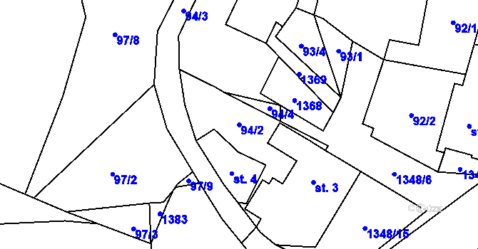 Parcela st. 94/2 v KÚ Klužínek, Katastrální mapa